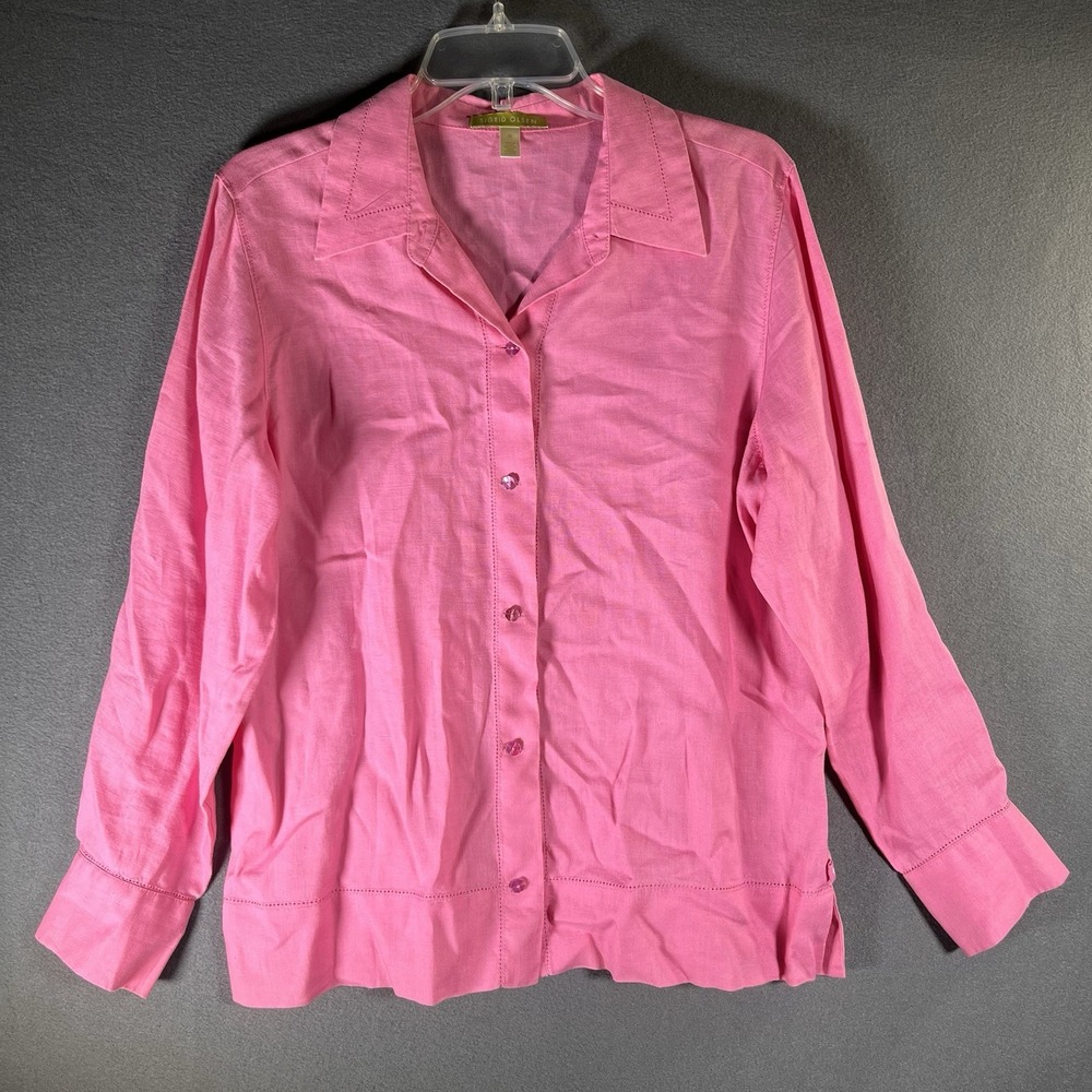 Sigrid Olsen MEDIUM Womens Pink 100% Linen Button Down Shirt